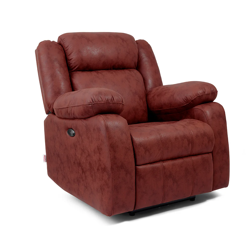 Avalon Motorized Electric Powered Crimson Red Suede Recliner - Image 3