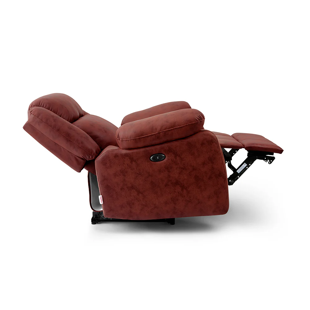 Avalon Motorized Electric Powered Crimson Red Suede Recliner - Image 7