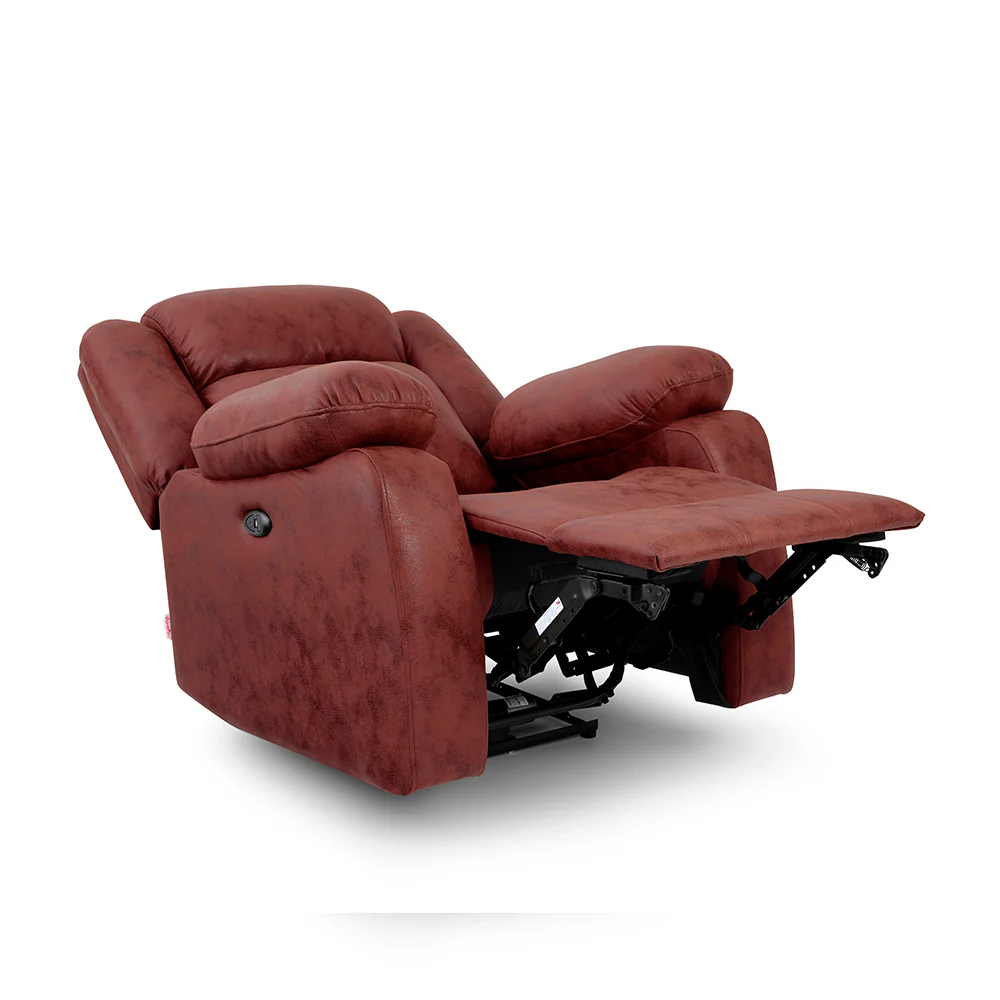 Avalon Motorized Electric Powered Crimson Red Suede Recliner - Image 9
