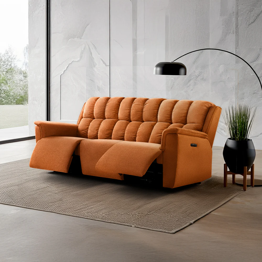 Avalon Elite mov.E Hawaiian Sunset Orange Fabric 3 Seater Sofa
