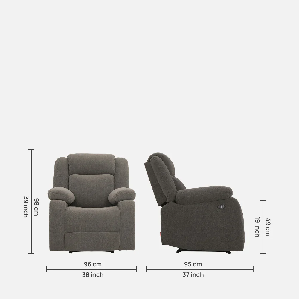 Avalon Motorized Electric Powered Grey Fabric Recliner - Image 7