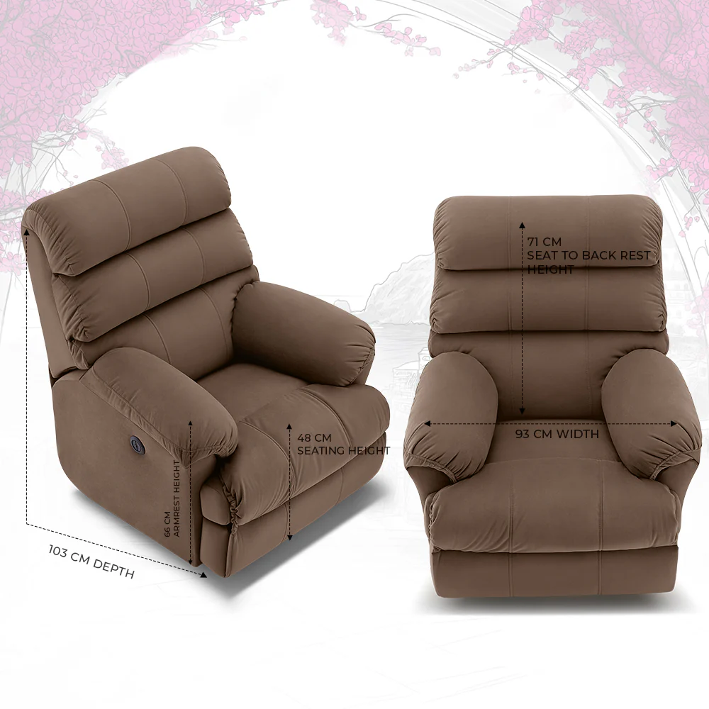 Avalon Posture Pro Rocking & Rotating Single Seater Fabric Recliner, Brown, Motorized - Image 6