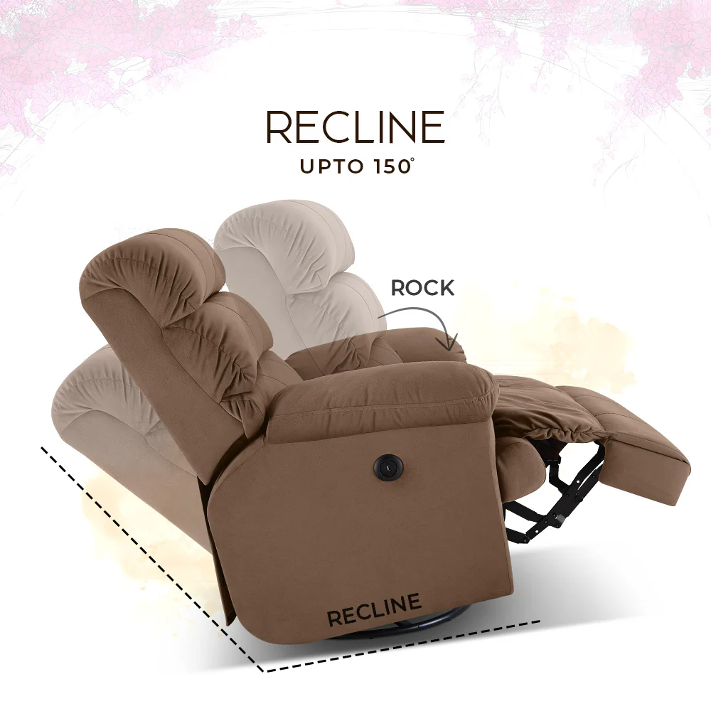 Avalon Posture Pro Rocking & Rotating Single Seater Fabric Recliner, Brown, Motorized - Image 7