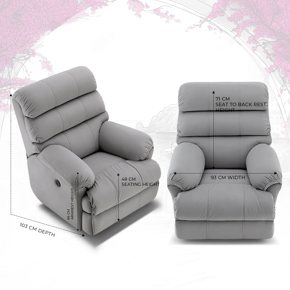 Avalon Posture Pro Rocking & Rotating Single Seater Fabric Recliner, Grey, Motorized - Image 5