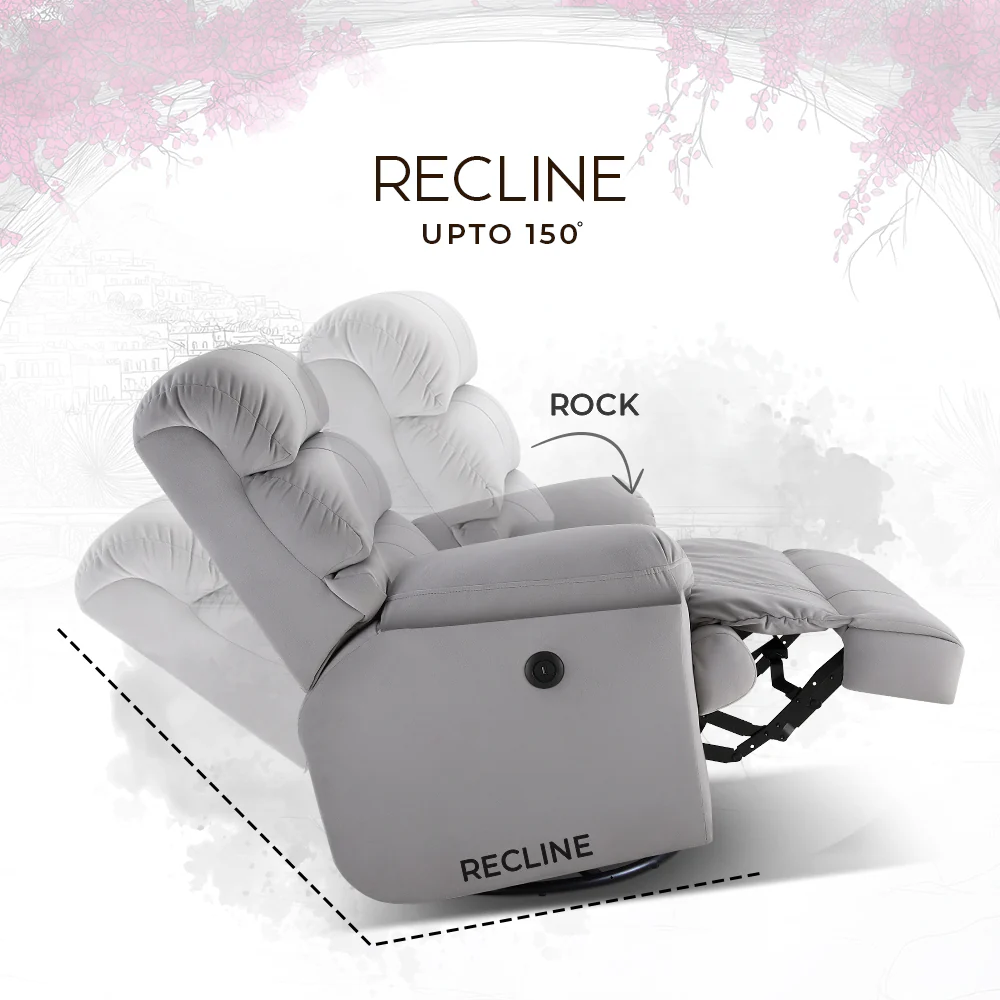 Avalon Posture Pro Rocking & Rotating Single Seater Fabric Recliner, Grey, Motorized - Image 8