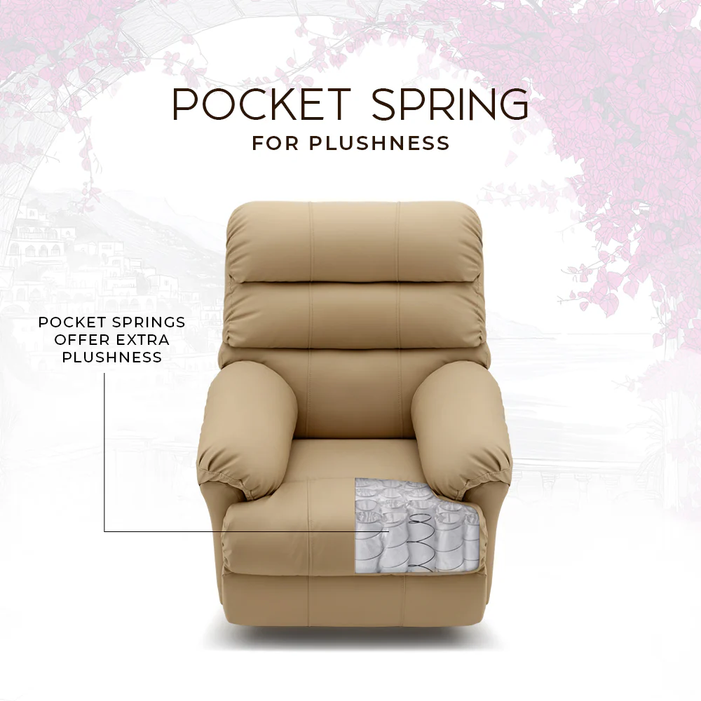 Avalon Posture Pro Rocking & Rotating Single Seater Premium Leatherette Recliner, Beige, Motorized - Image 4