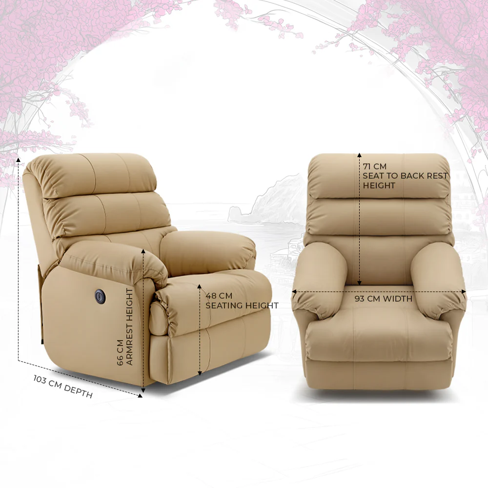 Avalon Posture Pro Rocking & Rotating Single Seater Premium Leatherette Recliner, Beige, Motorized - Image 6