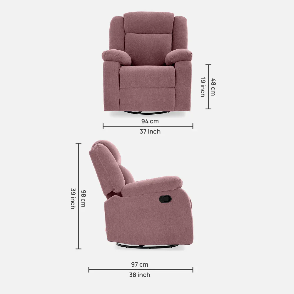 Avalon - Rocking & Rotating Single Seater Fabric Recliner In Pink Colour - Image 6