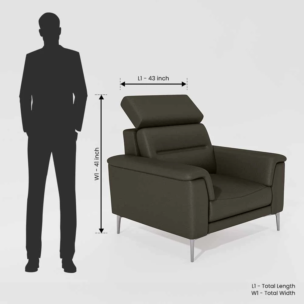 Cresendo 1 Seater Leatherette fabric - Pewter Grey - Image 7