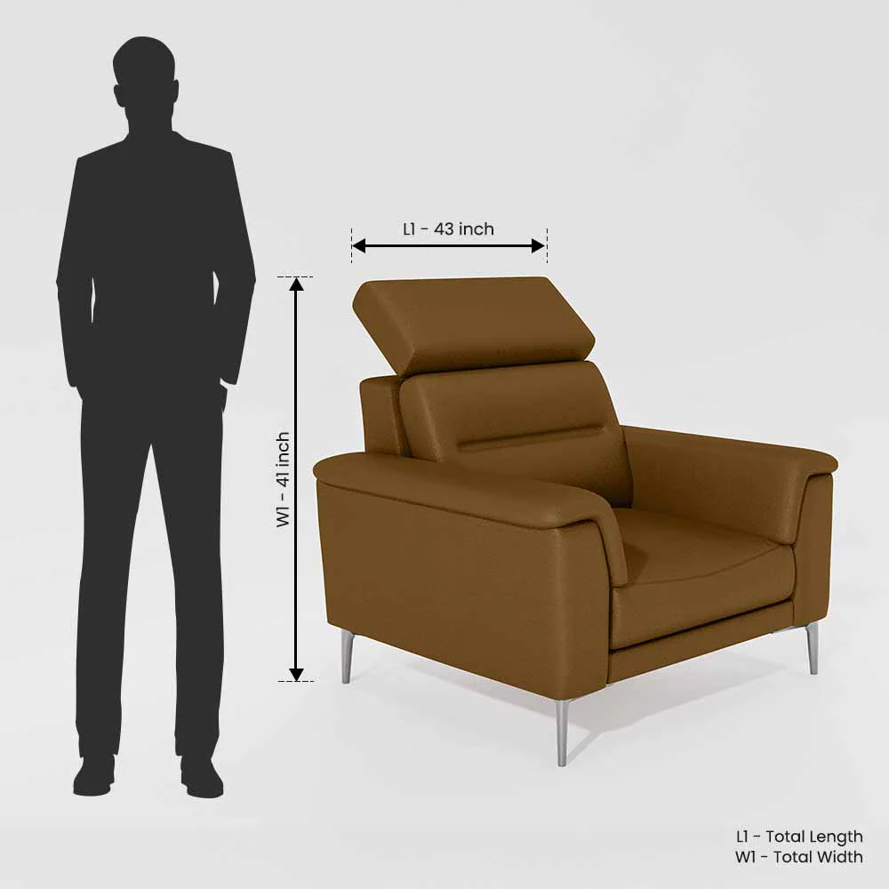 Cresendo 1 Seater Leatherette fabric - Tobacco Brown - Image 7