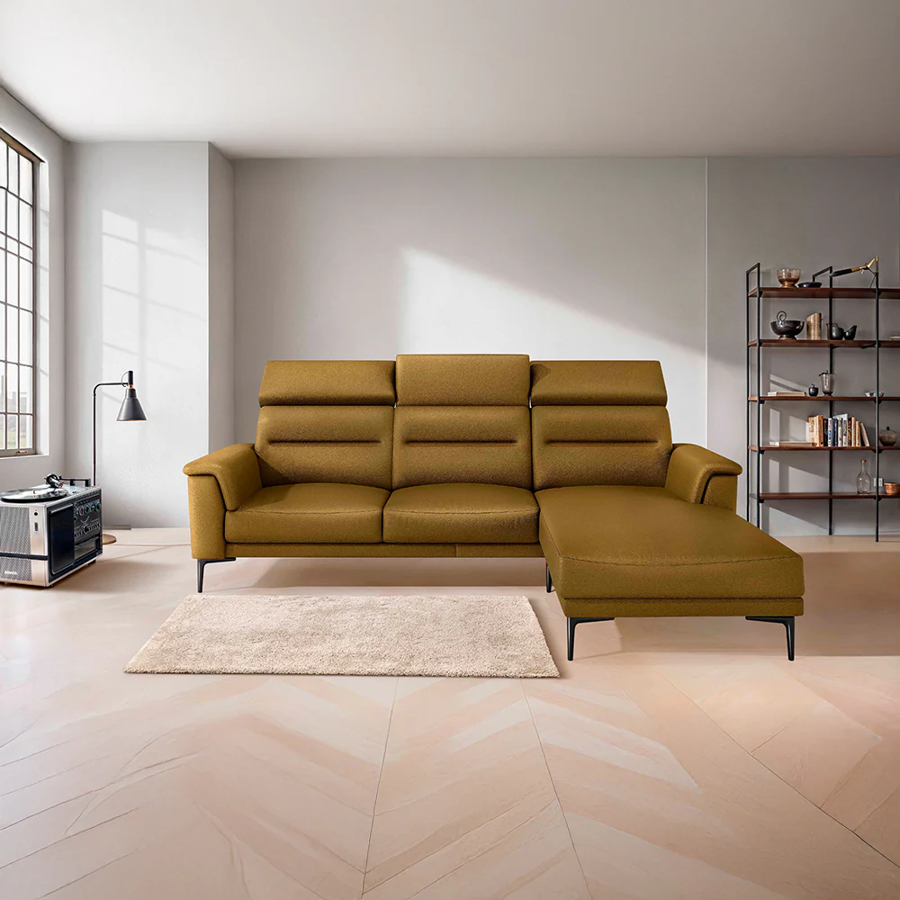Cresendo 2 Seater with RH Lounger Leatherette fabric - Golden Orange