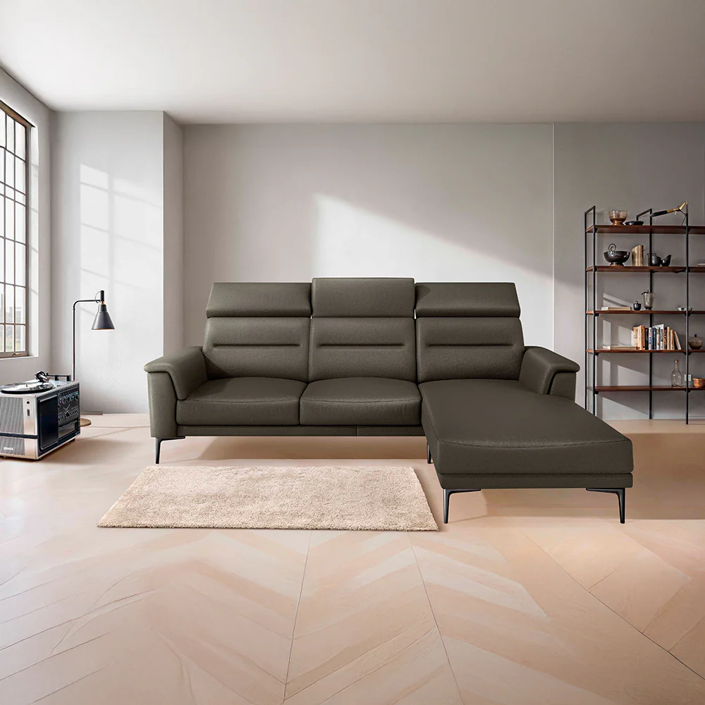 Cresendo 2 Seater with LH Lounger Leatherette fabric - Pewter Grey
