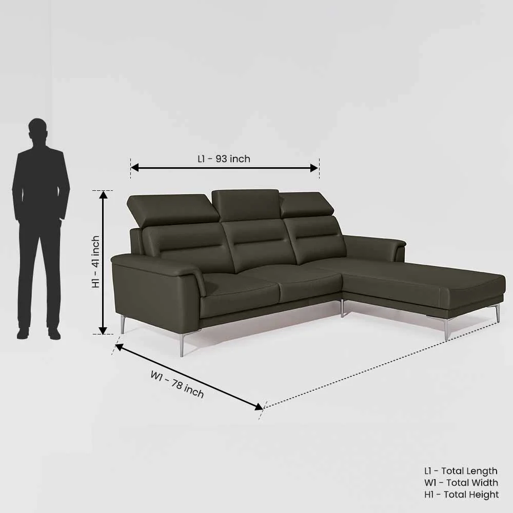 Cresendo 2 Seater with RH Lounger Leatherette fabric - Pewter Grey - Image 3