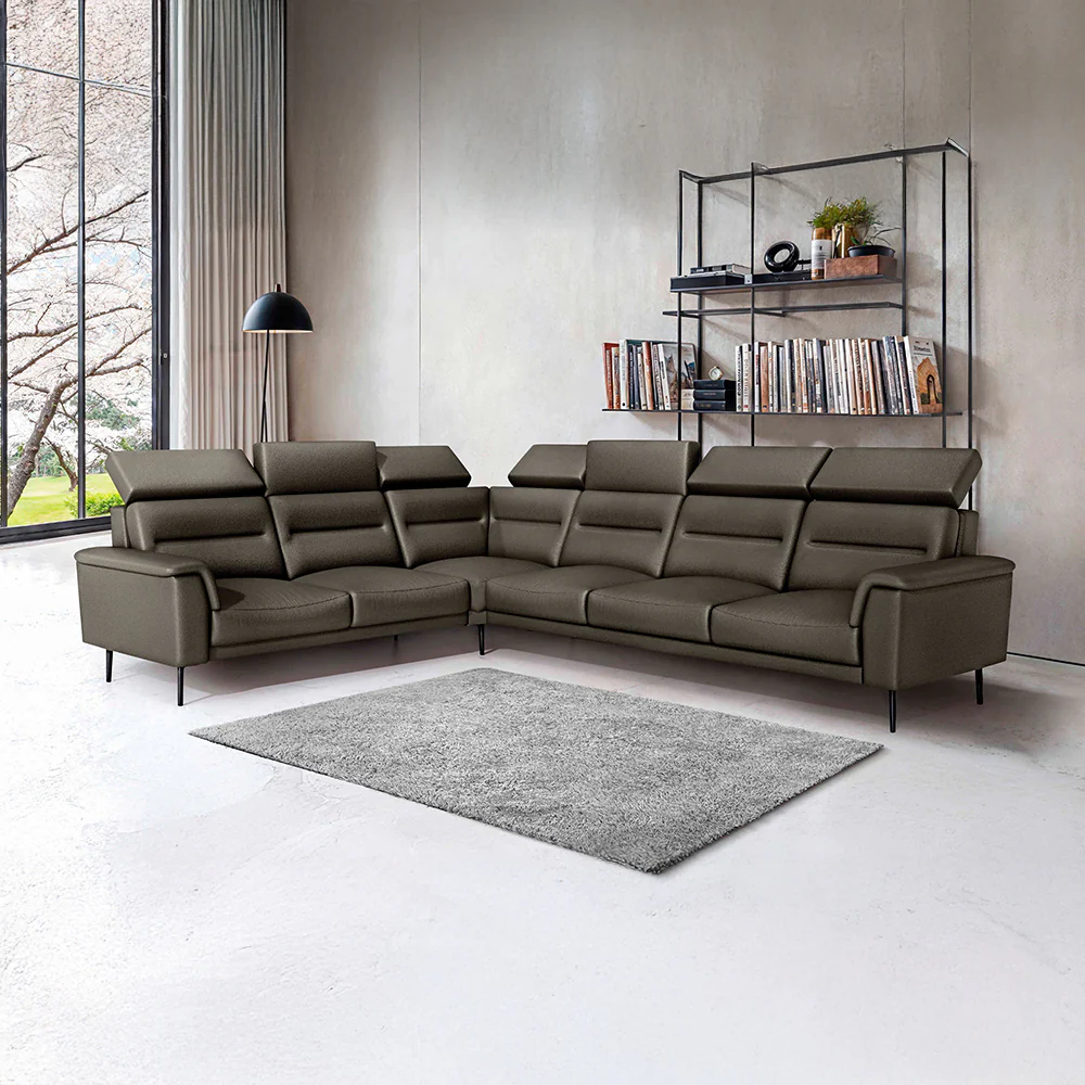 Crescendo 2 Seater + Corner + 3 Seater Leatherette Fabric - Pewter Grey