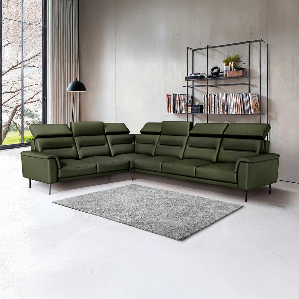 Crescendo 2 Seater + Corner + 3 Seater Leatherette Fabric - Black Forest
