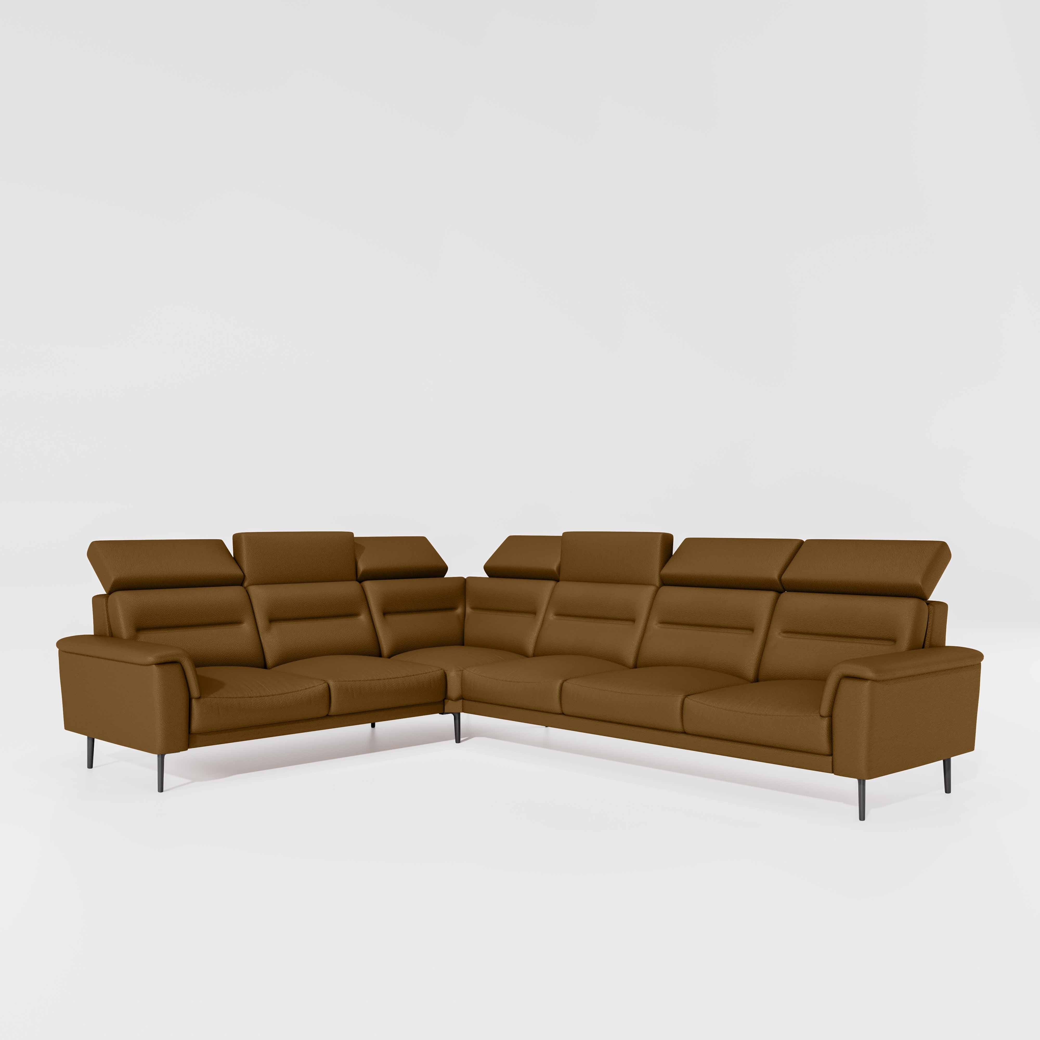 Crescendo 2 Seater + Corner + 3 Seater Leatherette Fabric - Tobacco Brown - Image 3