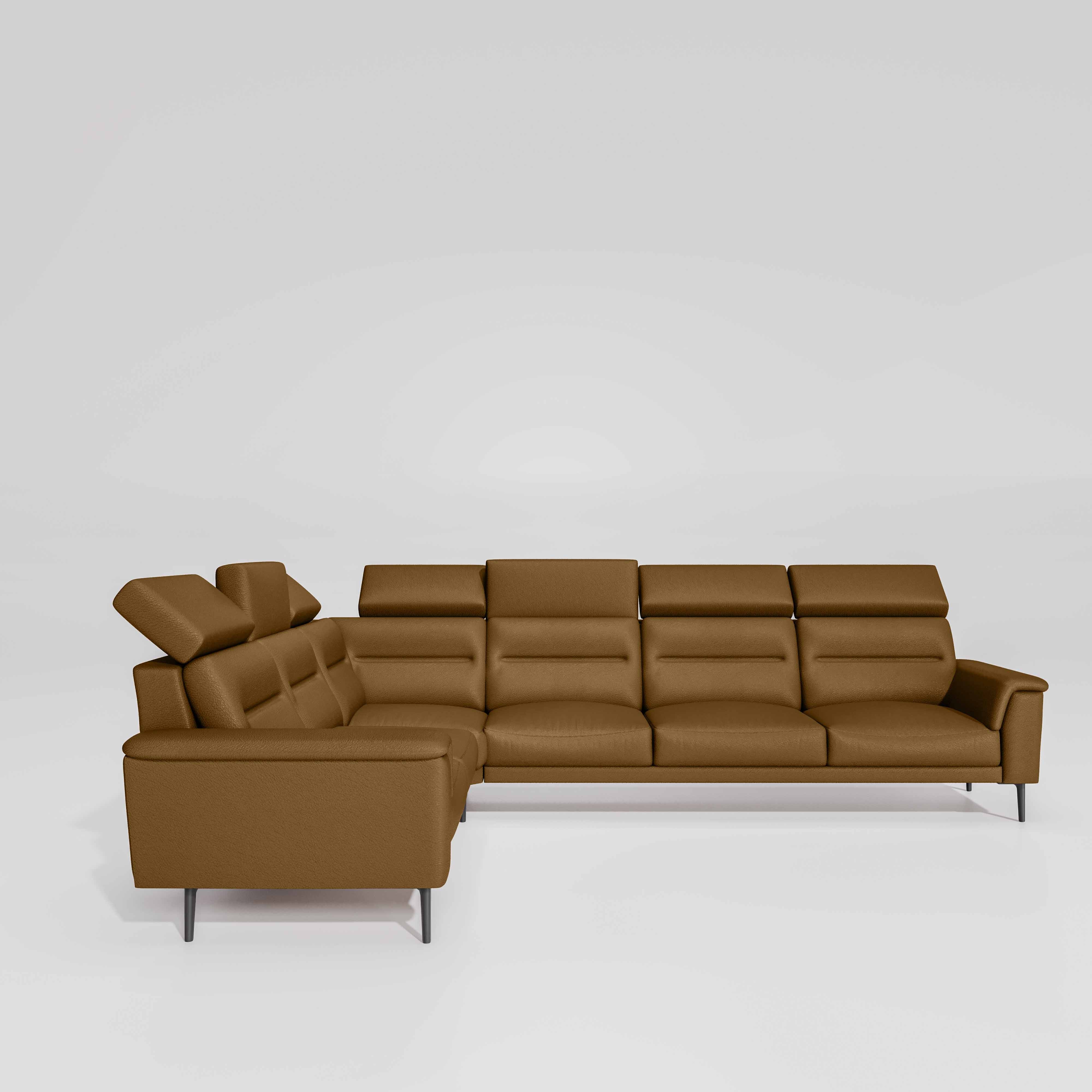 Crescendo 2 Seater + Corner + 3 Seater Leatherette Fabric - Tobacco Brown - Image 5