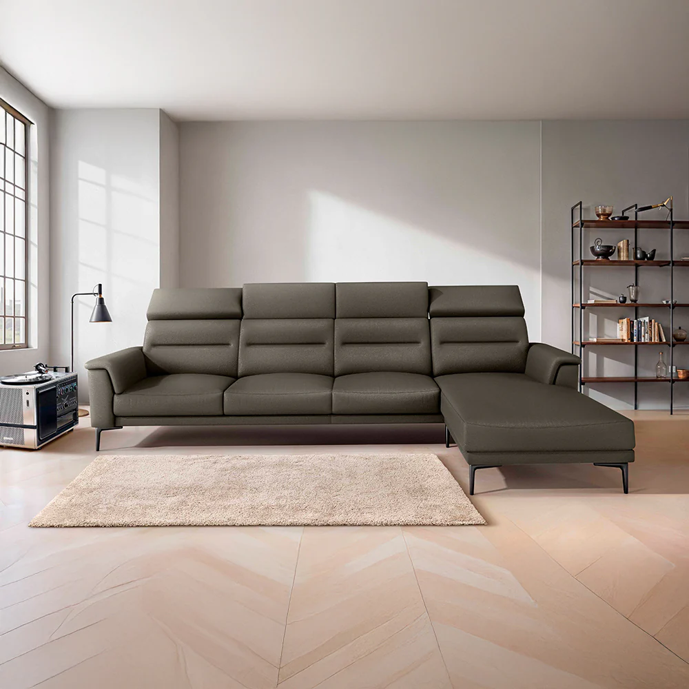 Cresendo 3 Seater with LH Lounger Leatherette fabric - Pewter Grey