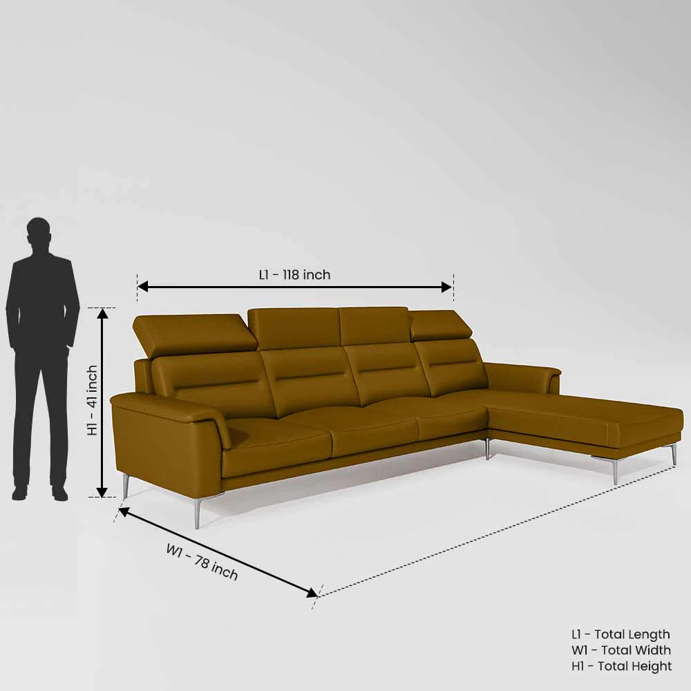 Cresendo 3 Seater with LH Lounger Leatherette fabric - Golden Orange - Image 3