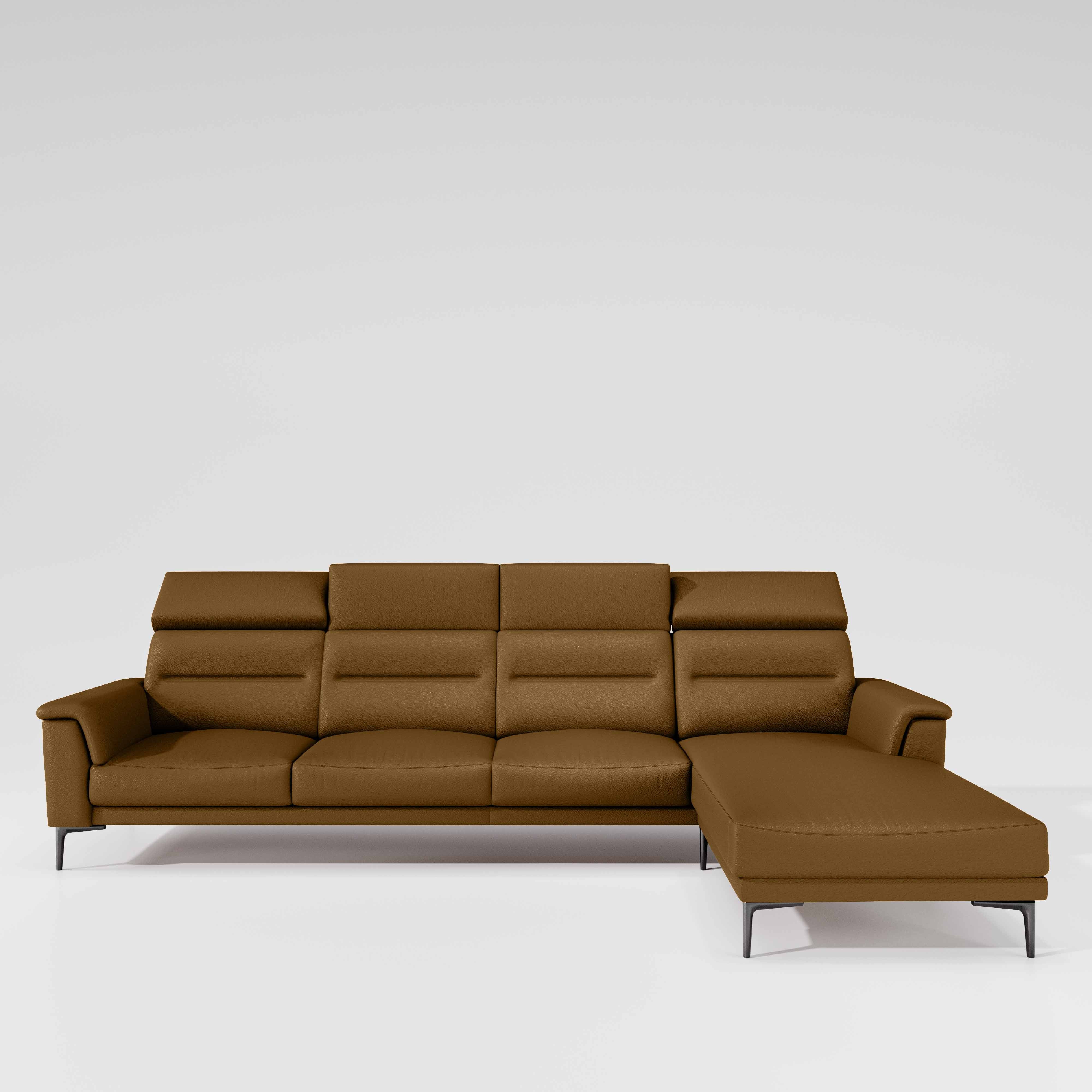 Cresendo 3 Seater with LH Lounger Leatherette fabric - Tobacco Brown - Image 2