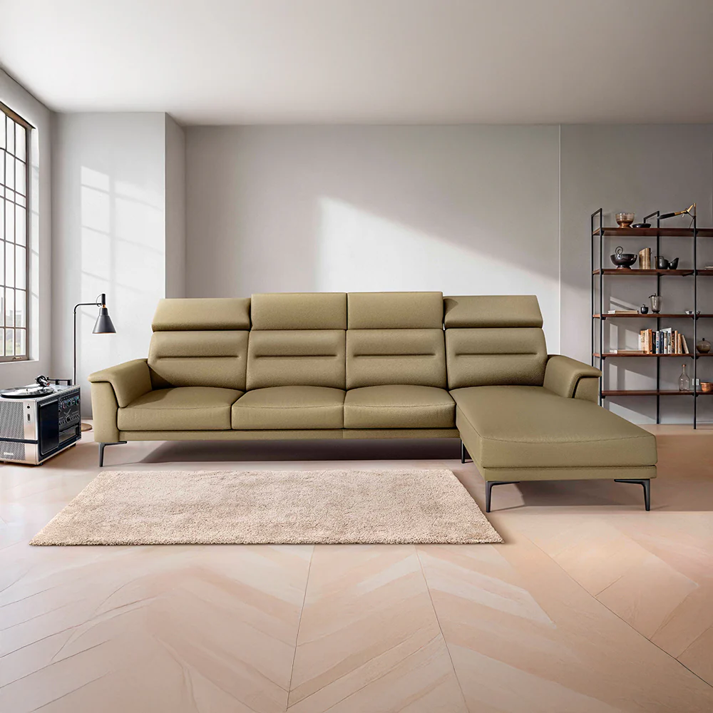 Cresendo 3 Seater with RH Lounger Leatherette fabric - Pebble