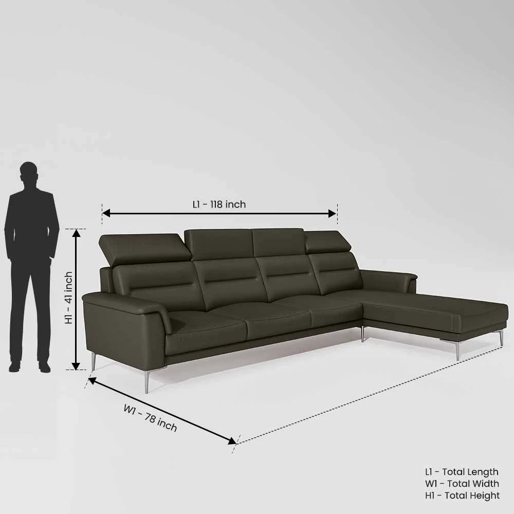 Cresendo 3 Seater with RH Lounger Leatherette fabric - Pewter Grey - Image 3