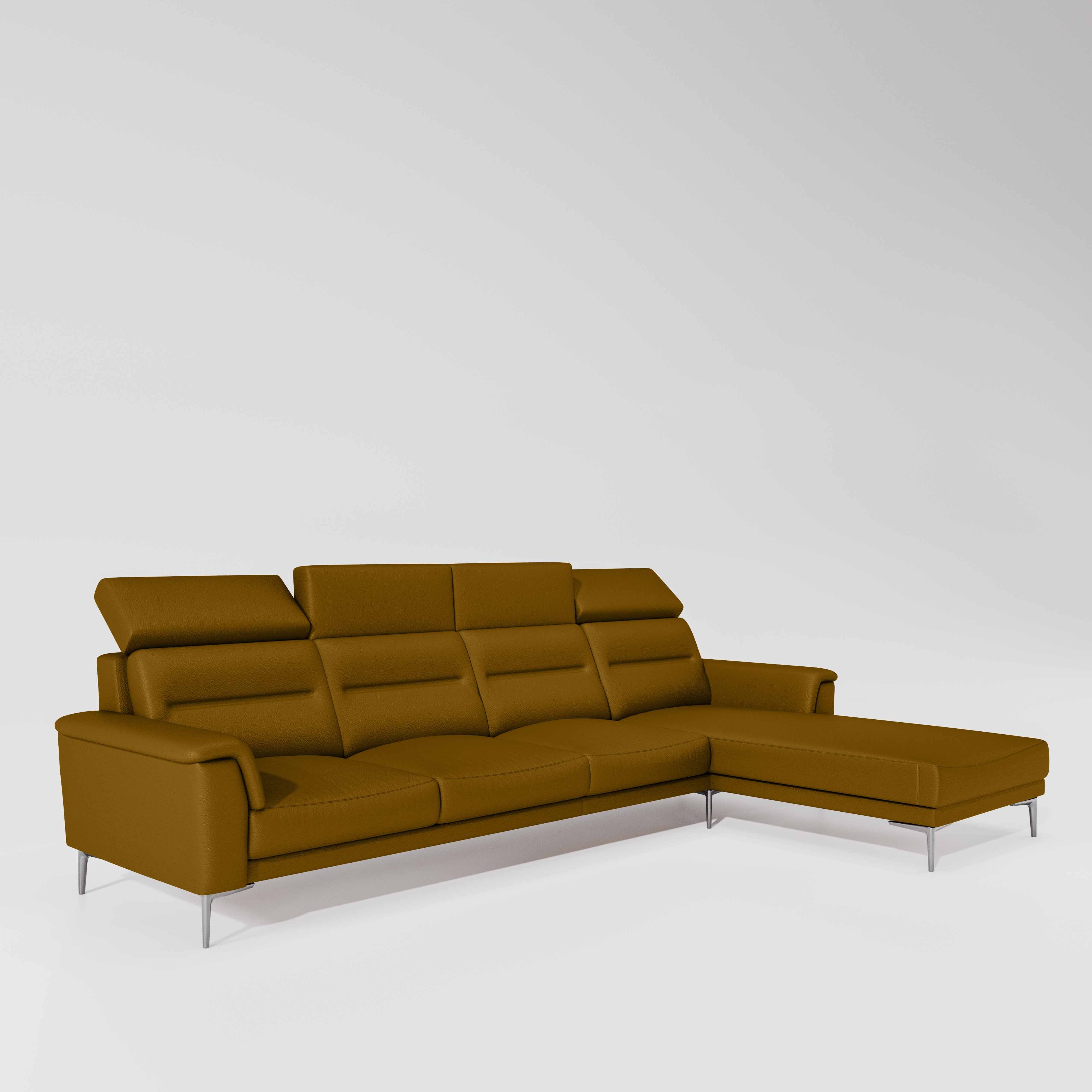 Cresendo 3 Seater with RH Lounger Leatherette fabric - Golden Orange - Image 5