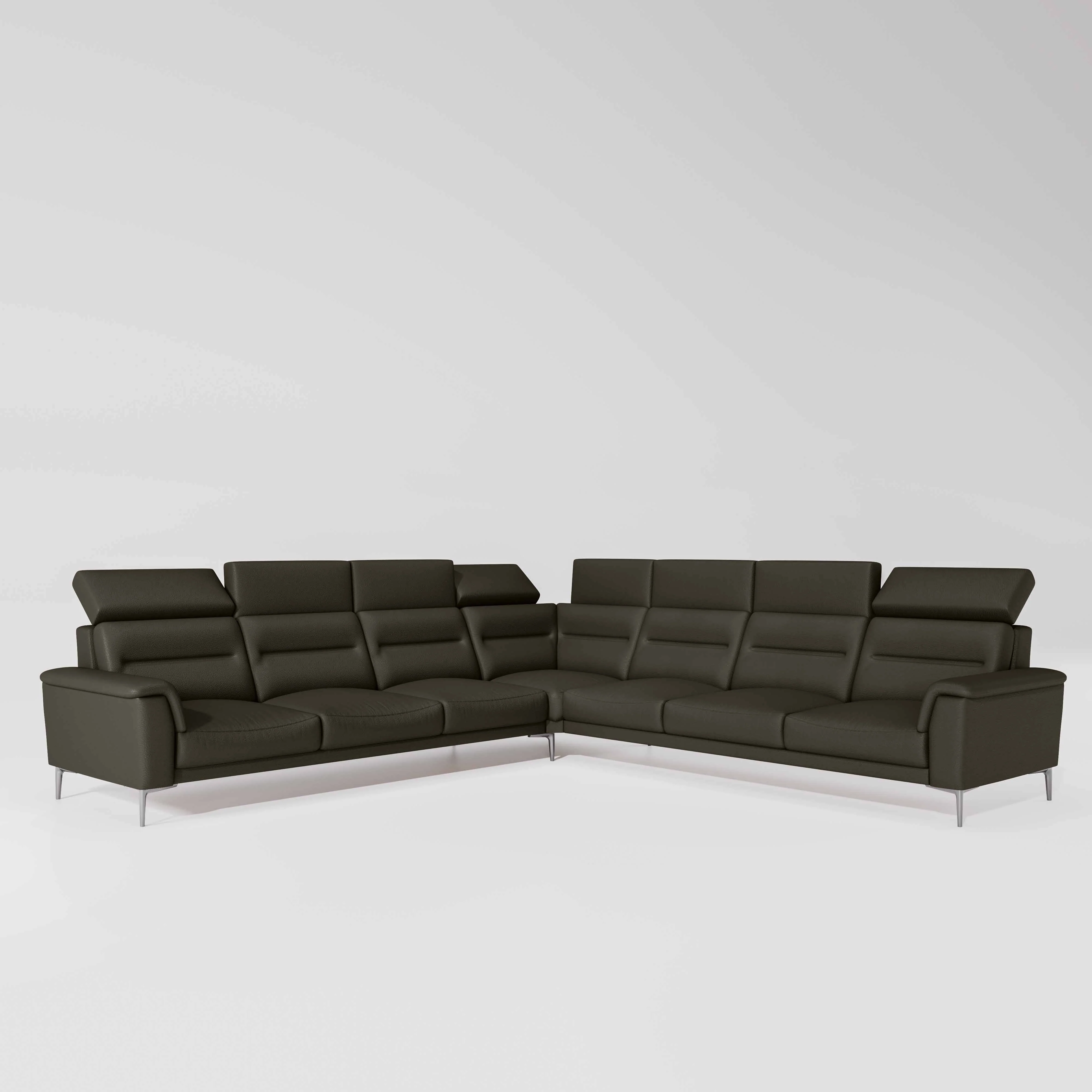 Crescendo 3 Seater + Corner + 3 Seater Leatherette Fabric - Pewter Grey - Image 3
