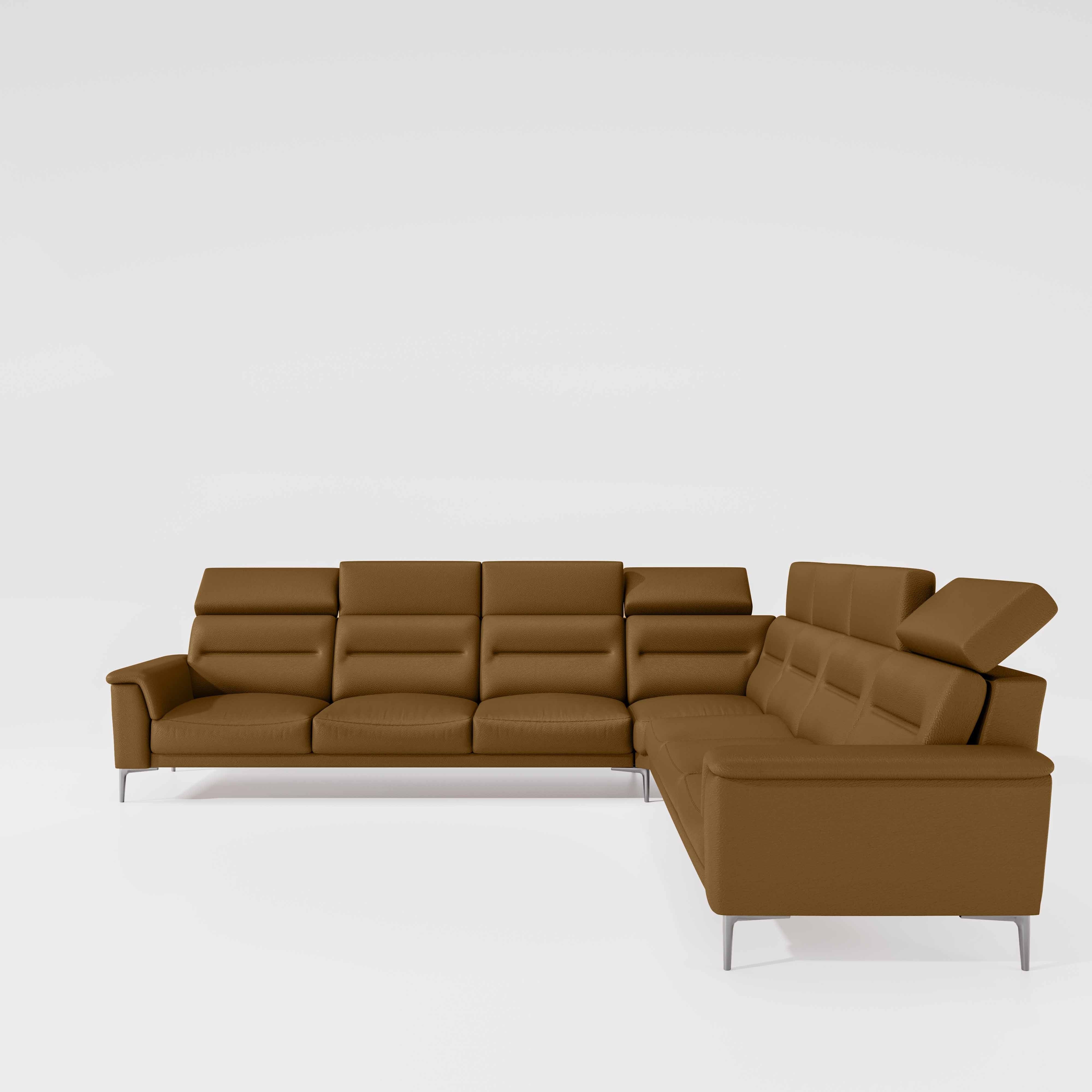 Crescendo 3 Seater + Corner + 3 Seater Leatherette Fabric - Tobacco Brown - Image 2