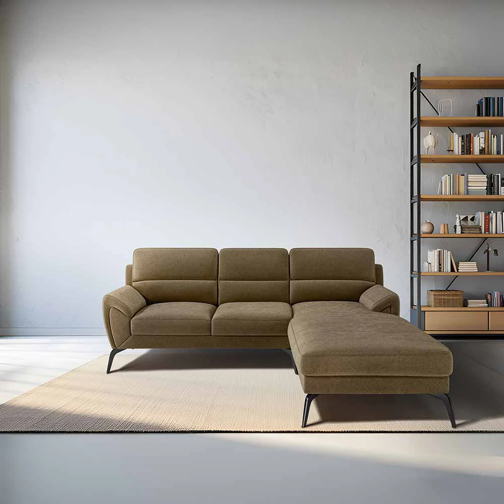 Octave 2 Seater Sofa with LH Lounger Water & Stain Repellent Fabric - Dark Earth