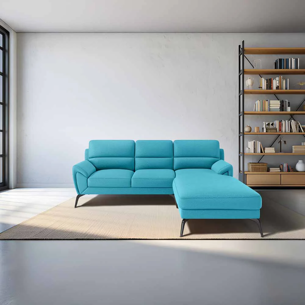 Octave 2 Seater Sofa with LH Lounger Suede Fabric - Celestial Blue