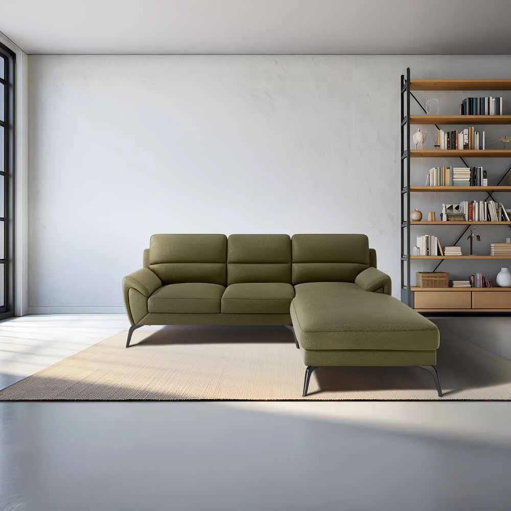 Octave 2 Seater Sofa with LH Lounger Suede Fabric  - Avacado