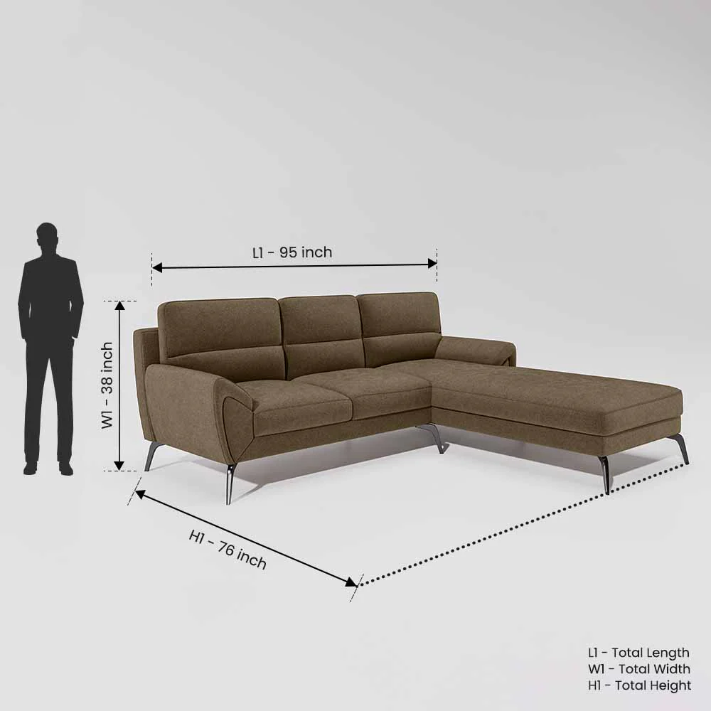Octave 2 Seater Sofa with RH Lounger Water & Stain Repellent Fabric  - Dark Earth - Image 7