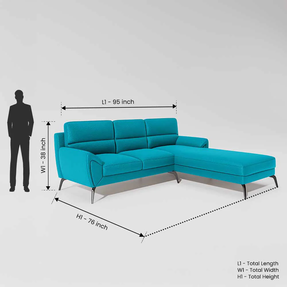 Octave 2 Seater Sofa with RH Lounger Suede Fabric - Celestial Blue - Image 7