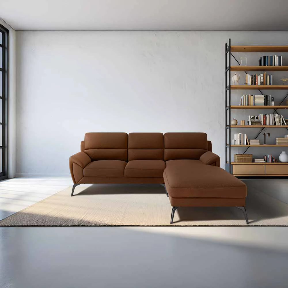 Octave 2 Seater Sofa with RH Lounger Suede Fabric - Capuccino