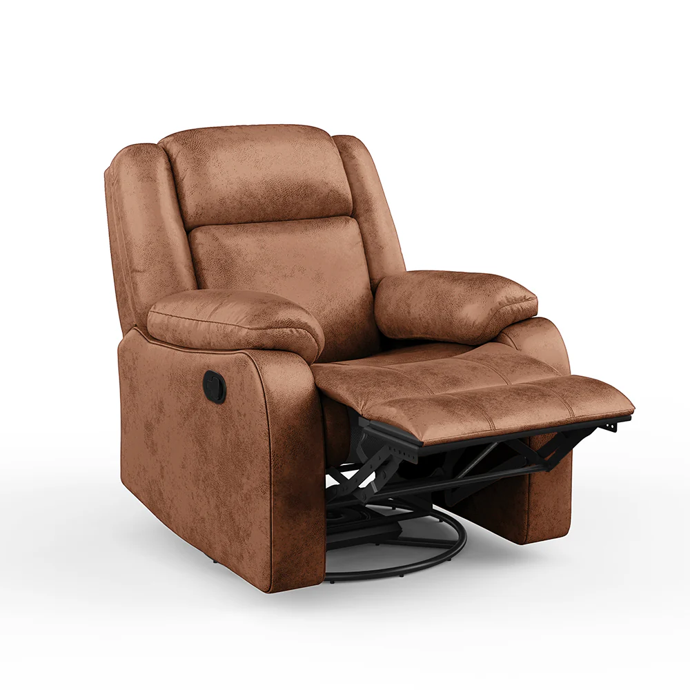 Avalon Rocking & Rotating Desert Orange Single Seater Suede Fabric Recliner - Image 5
