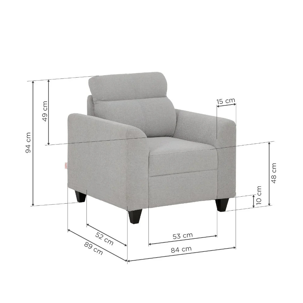 Zivo Plus Cloudy Gray Fabric 1 Seater Sofa - Image 4