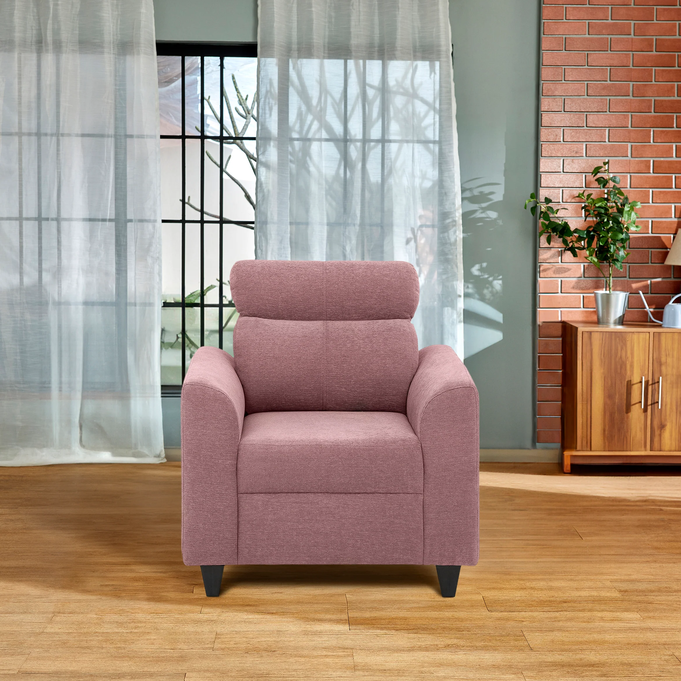 Zivo Plus Dusky Pink Fabric 1 seater Sofa