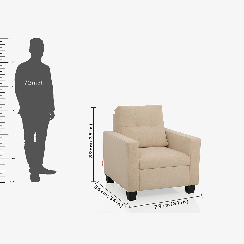 Ease Beige Fabric 1 seater sofa - Image 4
