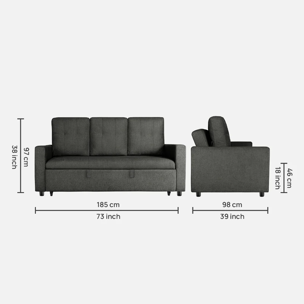 Ease Graphite Grey Fabric Sofa cum Bed - Image 4