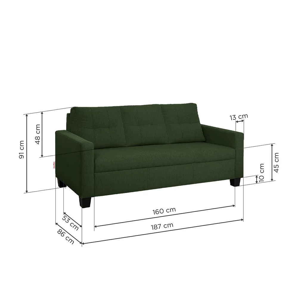 Ease Green Fabric 3 Seater Sofa - Image 4