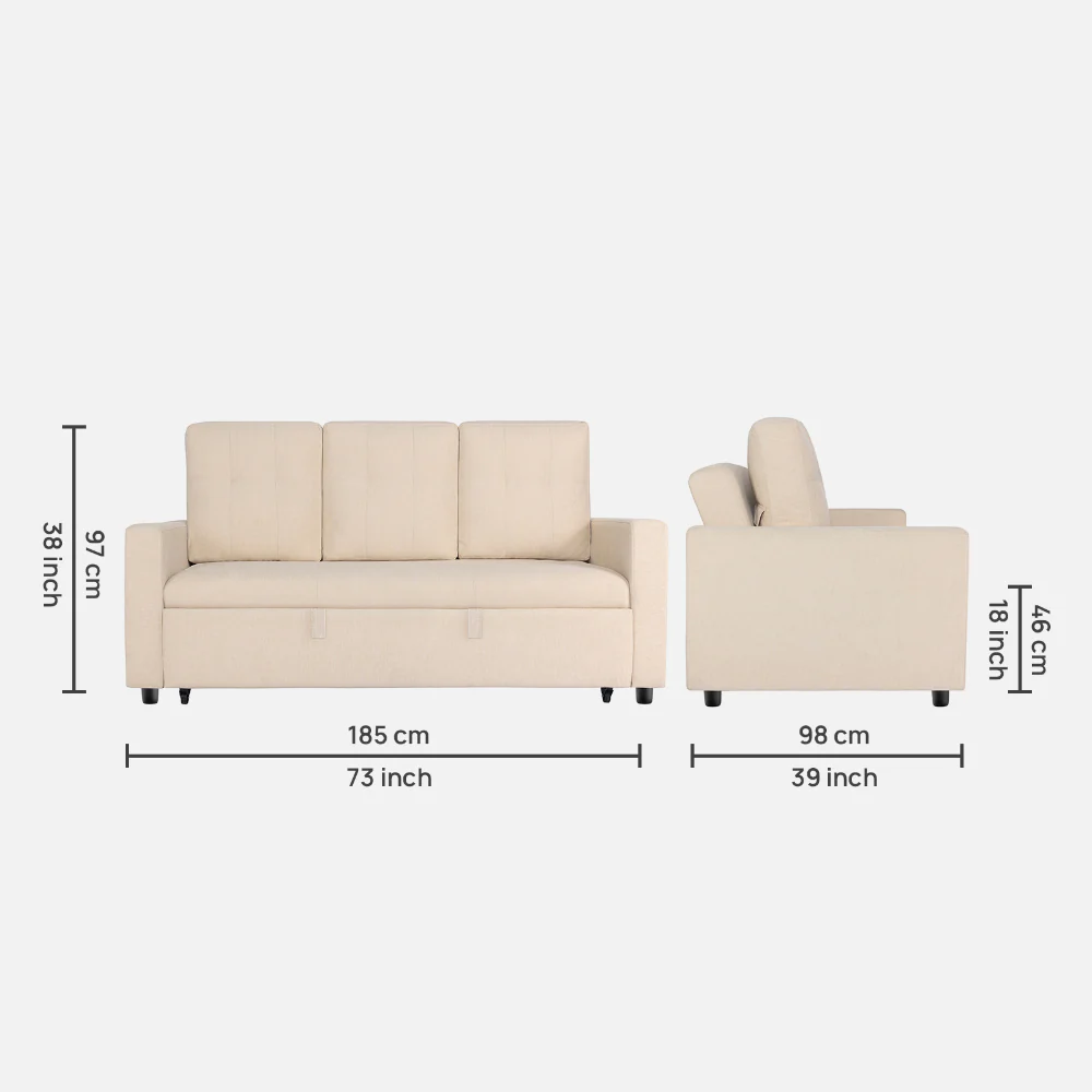 Ease Iconic Beige Fabric Sofa cum Bed - Image 4