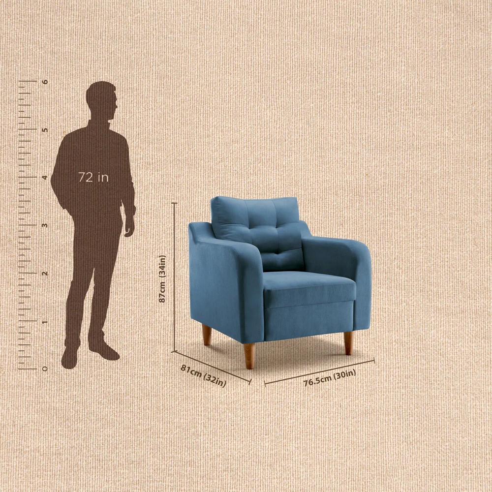 Ease Plus Blue Fabric 1 seater sofa - Image 7