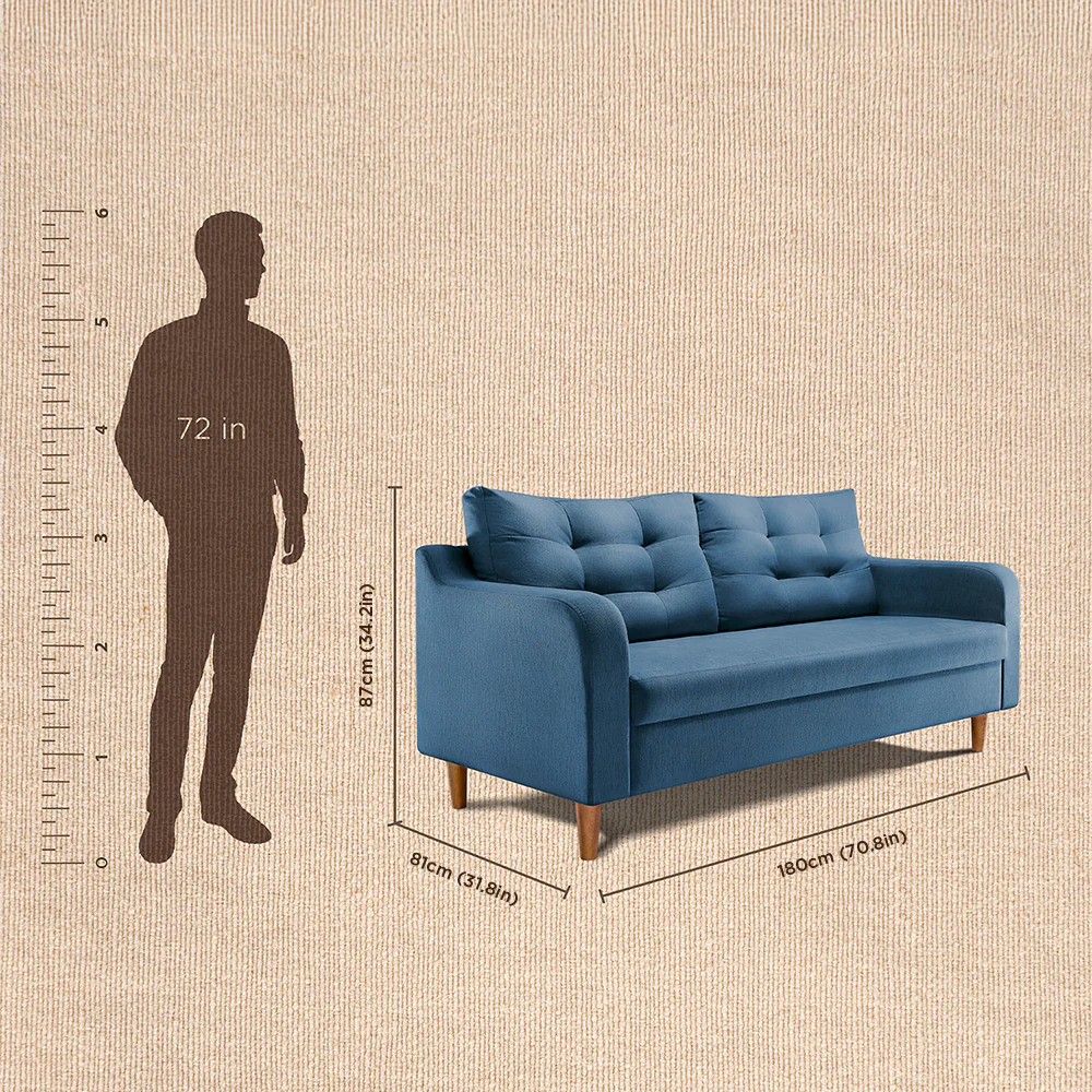 Ease Plus Blue Fabric 3 seater sofa - Image 4