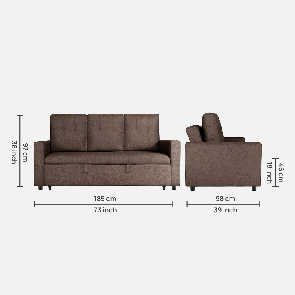 Ease Saddle Brown Fabric Sofa cum Bed - Image 4