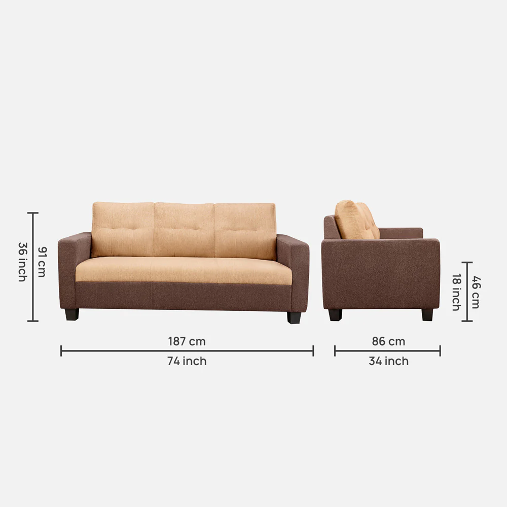 Ease Sand Brown Fabric 3 Seater Sofa - Image 4