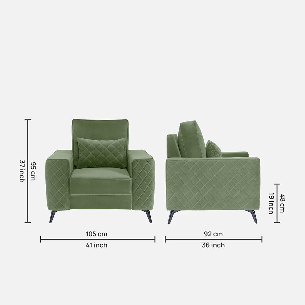 Eden Jade Green Fabric 1 Seater Sofa - Image 4