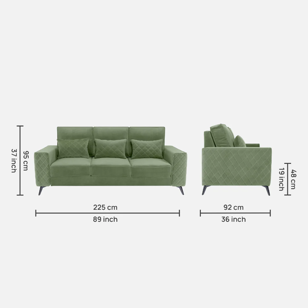 Eden Jade Green Fabric 3 Seater Sofa - Image 4