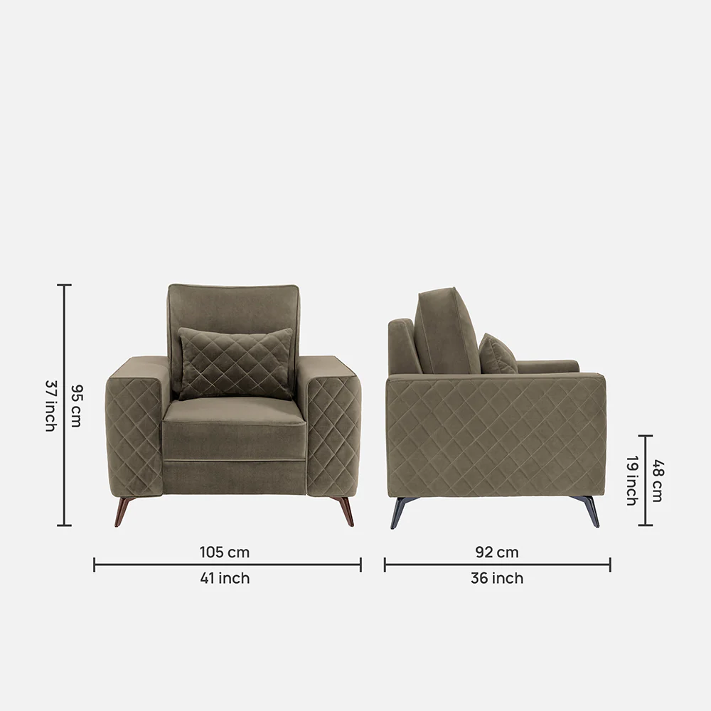 Eden Quartz Brown Fabric 1 Seater Sofa - Image 4