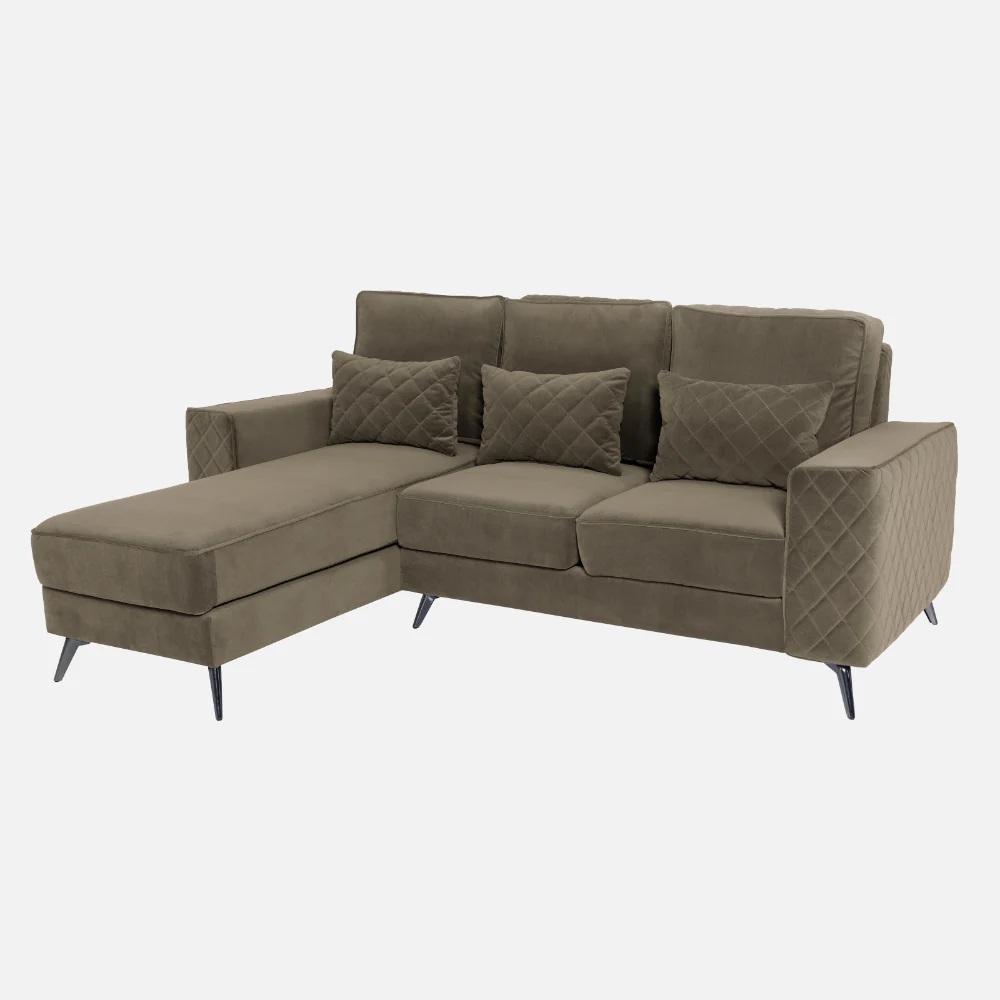 Eden Quartz Brown Fabric 2 Seater Sofa With Lounger - Image 3